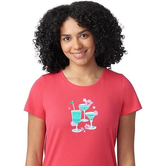 HUE Womens Medium Tipsy in Tucket Short Sleeve Shirt Capri Pants 2 Piece Pajamas - Picture 4 of 6